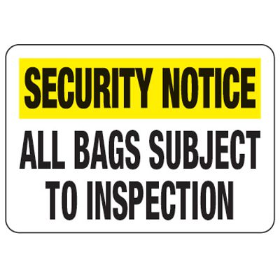 All Bags Subject To Inspection - Metal Detector Inspection Signs | Seton