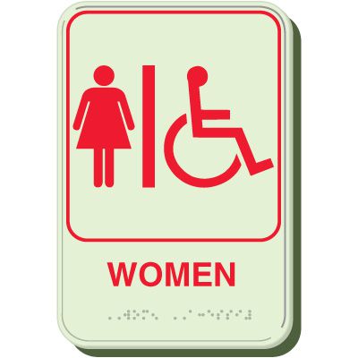 Glow In The Dark Women's Braille Signs | Emedco