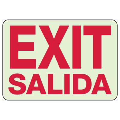 Glow In The Dark Bilingual Exit Sign | Emedco