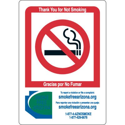 Bilingual Arizona Thank You For Not Smoking Sign in Black/Blue/Green No by Emedco ( 20 in H x 14 in W )