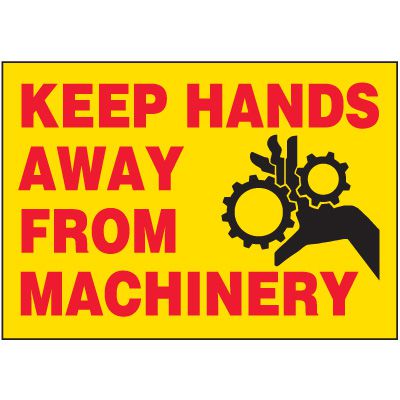 Gear Warning Label Keep Hands Away From Machinery Warning Label with Graphic | Emedco