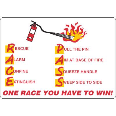 P.A.S.S. &amp; R.A.C.E. Fire Extinguisher Sign | Seton