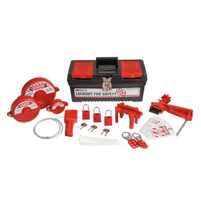 Valve Lockout Tagout Kit with Aluminum Safety Padlocks in Toolbox | Emedco