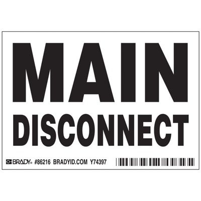 Main disconnect Labels: Polyester, Black on White, 3.5 in H x 5 in W ...