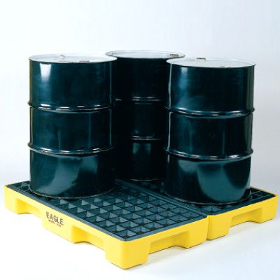 Eagle One Modular Drum Spill Platform With Drain – 26.25"x26", 15 Gal Sump, 2000 Lb Capacity – HDPE, Made In USA, Yellow