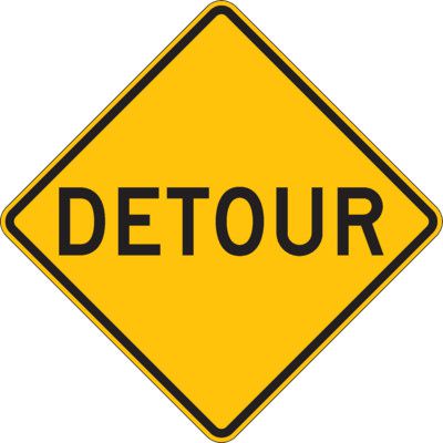 USA標識看板　DETOUR アメリカの道路標識 「DETOUR 」（迂回路 まわり道 ←左矢印