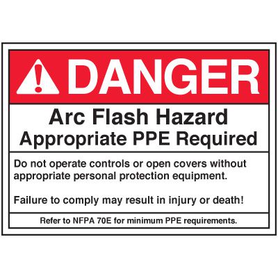 Danger Labels - Arc Flash Hazard Appropriate PPE Required | Emedco