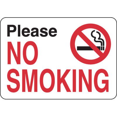 no smoking tobacco sign Seton Please in Black/Red on White 7 in H x 10 in W rigid 1mm PVC plastic SmartSign 12