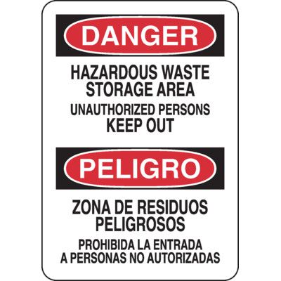 Bilingual Danger Signs - Hazardous Waste Storage | Emedco