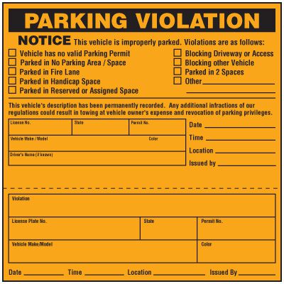 Parking Violation Warning Labels | Emedco