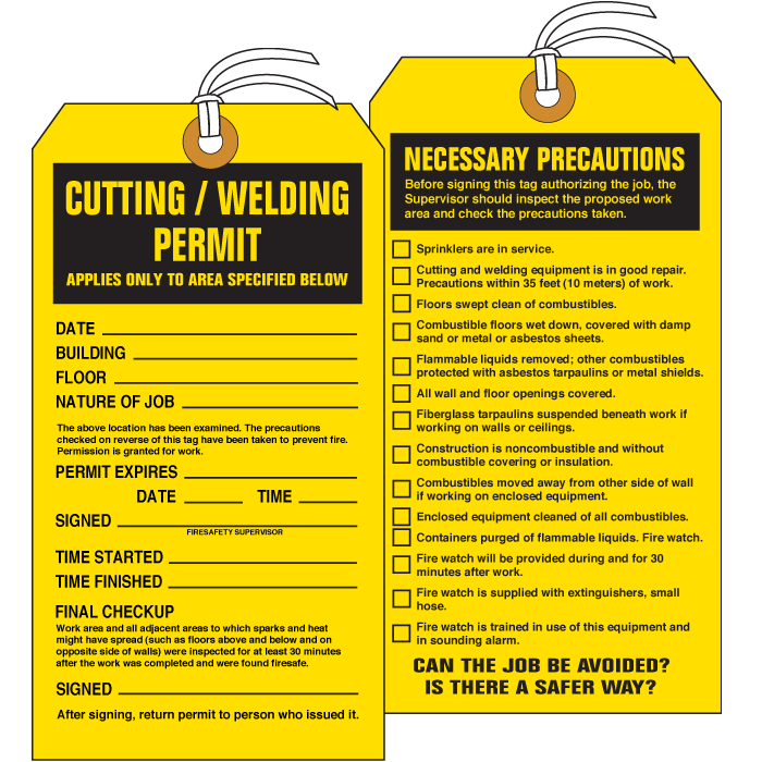 Cutting And Welding Permit Tags Emedco
