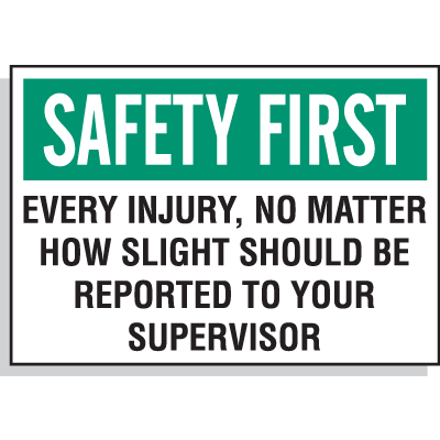 Report Injuries Sticker Every Injury Must Be Reported - Hazard Warning Labels | Emedco