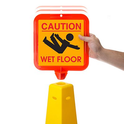 Caution Wet Floor Safety Cone Sign in Black/Red On Yellow No by ( 10 in H x 10 in W ) scgef