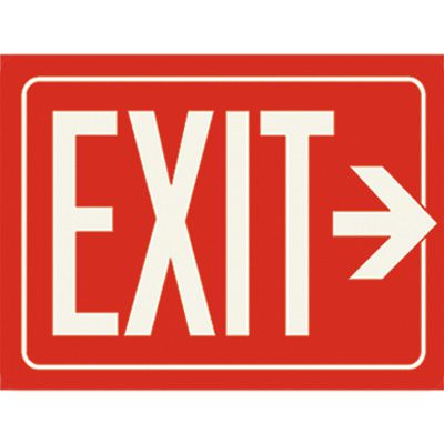 Photoluminescent Arrow Right Exit Sign - Red | Emedco
