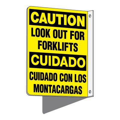 2-Way Bilingual Caution: Look Out For Forklifts Sign | Emedco